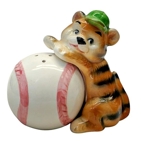 HTF Vintage Lefton Tiger Cub & Baseball Salt & Peppers Shakers H7440 *READ* - Picture 1 of 5